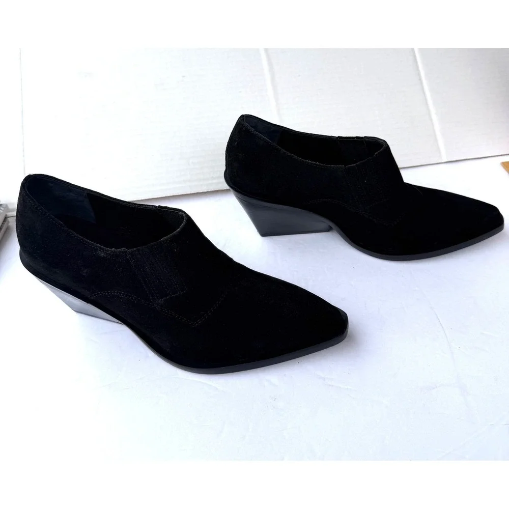 Seychelles Black Suede Low Top‎ Pointed Toe Block Heel Ankle Bootie Boots Sz 6.5